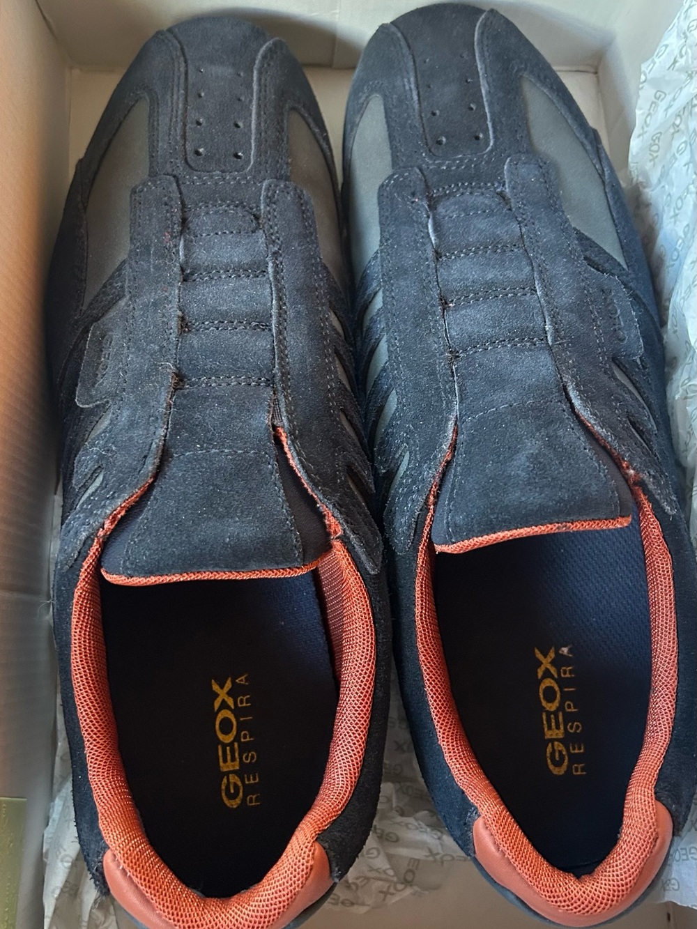 Geox Men's Dark Gray Suede Slip-On Sneakers with Orange Lining